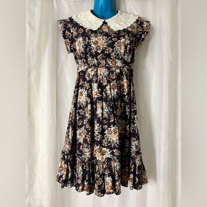 1970’s Vintage “Young Edwardian by Areja” Floral Short Sleeve, Cottagecore Dress